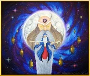 Here we see Alkazar the mighty wizard receiving inspiration from Metanon an ascendant being. The purpose of this top of a duo set, was to remind the man depicted in the bottom part, that he has power beyond measure.