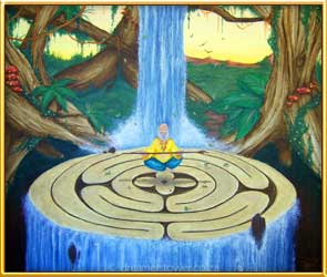 This bottom of the duo shows a man who loves nature and when he creates from his soul, he makes incredible things appear. I loved recreating his world for him and the waterfall from the beard down to the labyrinth links the life force.
