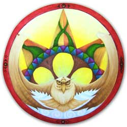 I never thought I would use oil as it seemed to take so long to dry, but was I ever mistaken. Wow, I loved doing this drum and the eagle, Spirit Wind was willing to work well with me on my mom&rsquo;s shamanic drum that she uses for healing as she chants. - completed in December 2011